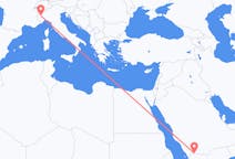 Voos de Najrã, Arábia Saudita para Turim, Itália