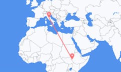 Flüge von Gambela, Äthiopien nach Perugia, Italien