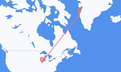 미국 피오리아에서 출발해 그린란드 시시미우트에게(으)로 가는 항공편
