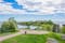 Photo of the Kaivopuisto park and Harakka island on the background, Helsinki, Finland.