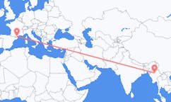 Flyreiser fra Mandalay, Myanmar (Burma) til Perpignan, Frankrike