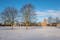 Photo of Snow covered city park and St Leonards in Perth ,Scotland .