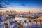 Photo of aerial panorama of river Main and downtown skyscrapers, Frankfurt, Germany.