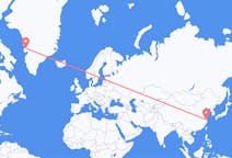 中国の上海から、グリーンランドのクァールストまでのフライト