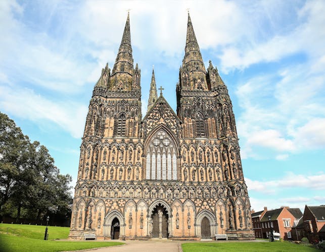 Photo of Medieval three-spired Cathedral in Lichfield, England.