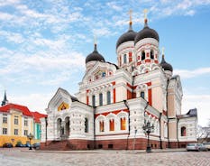 Scenic summer view of the Old Town and sea port harbor in Tallinn, Estonia.