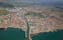 Photo of aerial view of the Tyrrhenian coastline and Fiumicino town, Lazio, Italy.