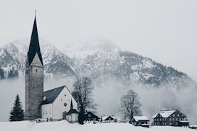 photo of village of Hirschegg in the Kleinwalsertal, Vorarlberg, Austria, with Gottesackerplateau in the background.
