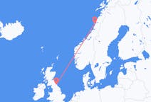 Flyreiser fra Sandnessjøen, Norge til Newcastle upon Tyne, England