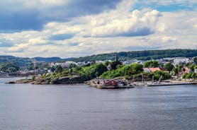 Photo of the Telemark Canal with old locks, tourist attraction in Skien, Norway.