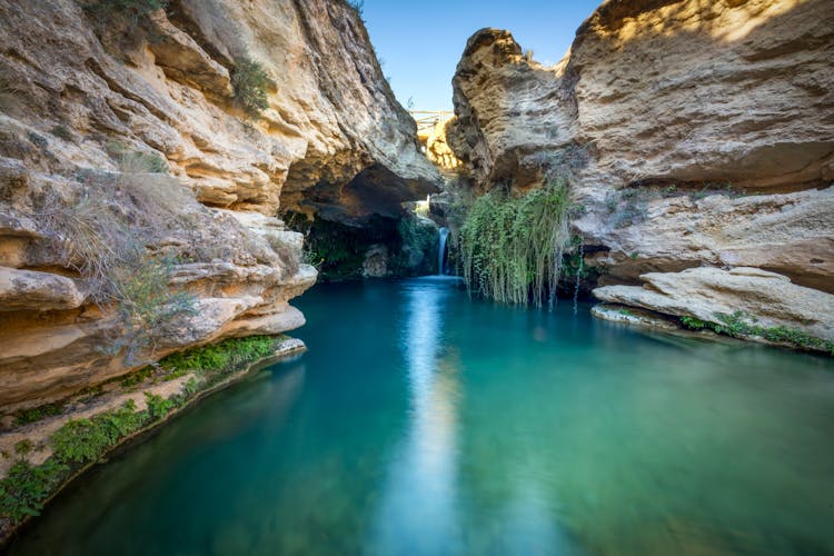 Photo of beautiful surroundings of a waterfall called Salto del Usero in Bullas, Murcia, Spain.