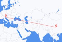 Flug frá Mianyang, Kína til Trieste, Ítalíu