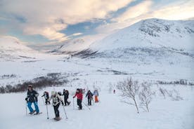 Caminhada na colina com raquetes de neve em Tromsø