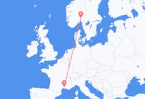 Flyg från Nîmes, Frankrike till Oslo, Norge