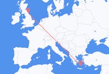 ギリシャのから サントリーニ島、イングランドのへ ニューカッスル・アポン・タインフライト