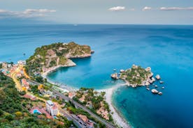 Photo of Isola Bella rocky island in Taormina, Italy.