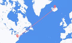 Fly fra byen Charlottesville, USA til byen Akureyri, Island