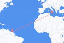 Flyreiser fra Paramaribo, Surinam til Malta, Malta