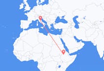 Vluchten van Bahir Dar, Ethiopië naar Perugia, Italië