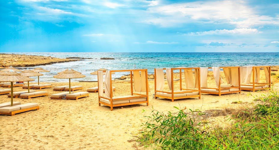 Photo of Ammos Kambouri beautiful beach in Aiya Napa, Cyprus. Ayia Napa coastline.