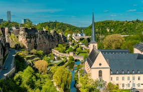Luxembourg city, the capital of Grand Duchy of Luxembourg, view of the Old Town and Grund quarter on a sunny summer day.