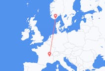 Flights from Lyon, France to Kristiansand, Norway