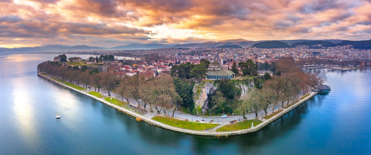 Photo of aerial view of Ioannina city in Greece.