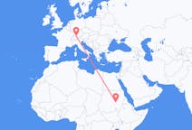 Flyg från Khartoum, Sudan till Friedrichshafen, Tyskland