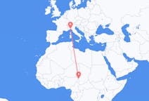 Flyg från N Djamena, Tchad till Genua, Italien