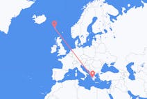 Flyg från Patras, Grekland till Sørvágur, Färöarna