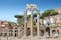 PHOTO OF The 3 columns Corinthian order of the temple of Castor and Pollux (Tempio dei Dioscuri) is an ancient edifice in the Roman Forum, Rome, Italy.