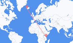 Voli dalla città di Dar es Salaam, la Tanzania alla città di Reykjavik, l'Islanda