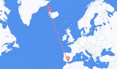 航班从西班牙马拉加市到伊萨菲厄泽市，冰岛塞尔