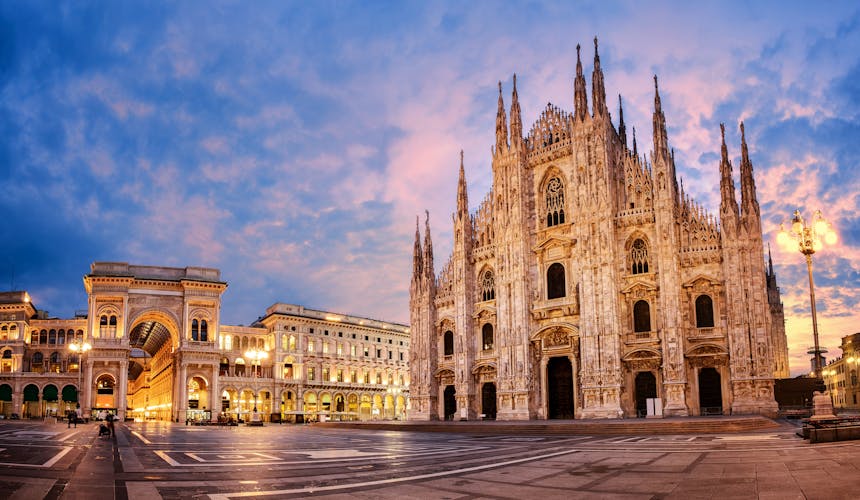 Photo of Milan Cathedral, Duomo di Milano, Italy, one of the largest churches in the world on sunrise.