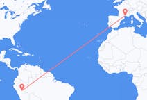 Flyreiser fra Pucallpa, Peru til Montpellier, Frankrike