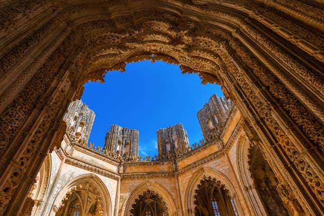 Photo of unfinished beautiful Chapel in Batalha Monastery, Portugal.