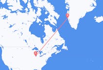 米国のシカゴから、グリーンランドのマニツォクまでのフライト
