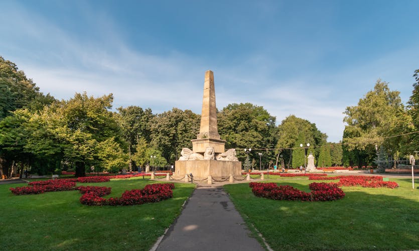  Lions' Obelisk a historical monument in Copou Park, Romania.