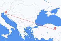 クロアチアのリエカから、トルコのシバスまでのフライト