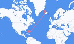 Flyreiser fra byen Sør-Caicos, Turks- og Caicosøyene til byen Reykjavik, Island