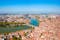 Photo of Toulouse and Garonne river aerial panoramic view, France.