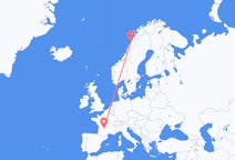 Flyg från Brive-la-Gaillarde, Frankrike till Bodø, Norge