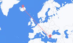 Flights from the city of Mykonos, Greece to the city of Akureyri, Iceland