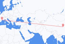 Flyg från Xi'an, Kina till Montpellier, Frankrike