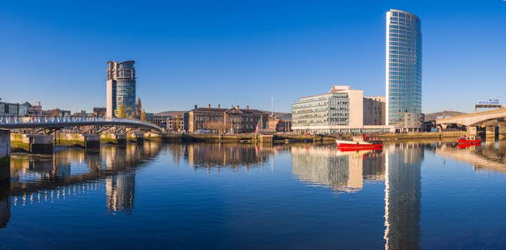 Photo of panoramic view of River Lagan, Belfast City, Northern Ireland, United Kingdom.