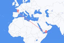 Flyg från Bosaso, Somalia till Lourdes (kommun i Brasilien, São Paulo, lat -20,94, long -50,24), Frankrike