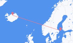 Fly fra byen Mariehamn, Åland til byen Akureyri, Island