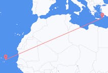 Flyg från Boa Vista (kommun i Brasilien, Roraima, lat 3,19, long -60,61), Kap Verde till Karpathos, Grekland