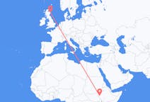 Flyg från Gambela, Etiopien till Aberdeen, Skottland