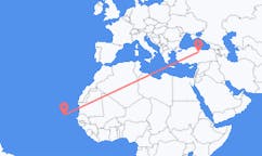 Flyg från Boa Vista (kommun i Brasilien, Roraima, lat 3,19, long -60,61), Kap Verde till Tokat, Turkiet